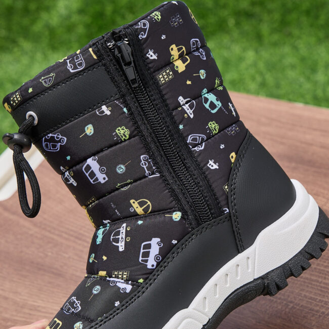 DACLAY Youngsters' All-Season Outdoor Boots - Non-Slip EVA Sole, Zipper Closure, Geometric Pattern, Low-Top Casual Sports Shoes for Boys & Girls, Black with Colorful Car Design, Allseason Footwear, Playful Youngsters Footwear, Durable Youngsters Footwear,