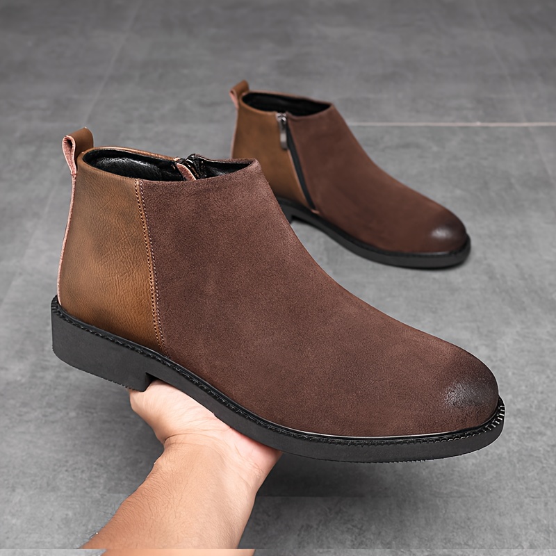 Men'S British Retro Tooling Booties - Upper & Rubber Sole, Round Toe Short Boot with Zipper Closure, Brown Casual to Semi-Formal Shoes for Autumn Winter, Versatile Business & Casual Attire, Durable Comfortable Ankle Support (Fabric Lining), Boots for Men, - Image 7