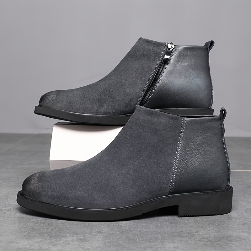 Men'S British Retro Tooling Booties - Upper & Rubber Sole, Round Toe Short Boot with Zipper Closure, Brown Casual to Semi-Formal Shoes for Autumn Winter, Versatile Business & Casual Attire, Durable Comfortable Ankle Support (Fabric Lining), Boots for Men, - Image 6