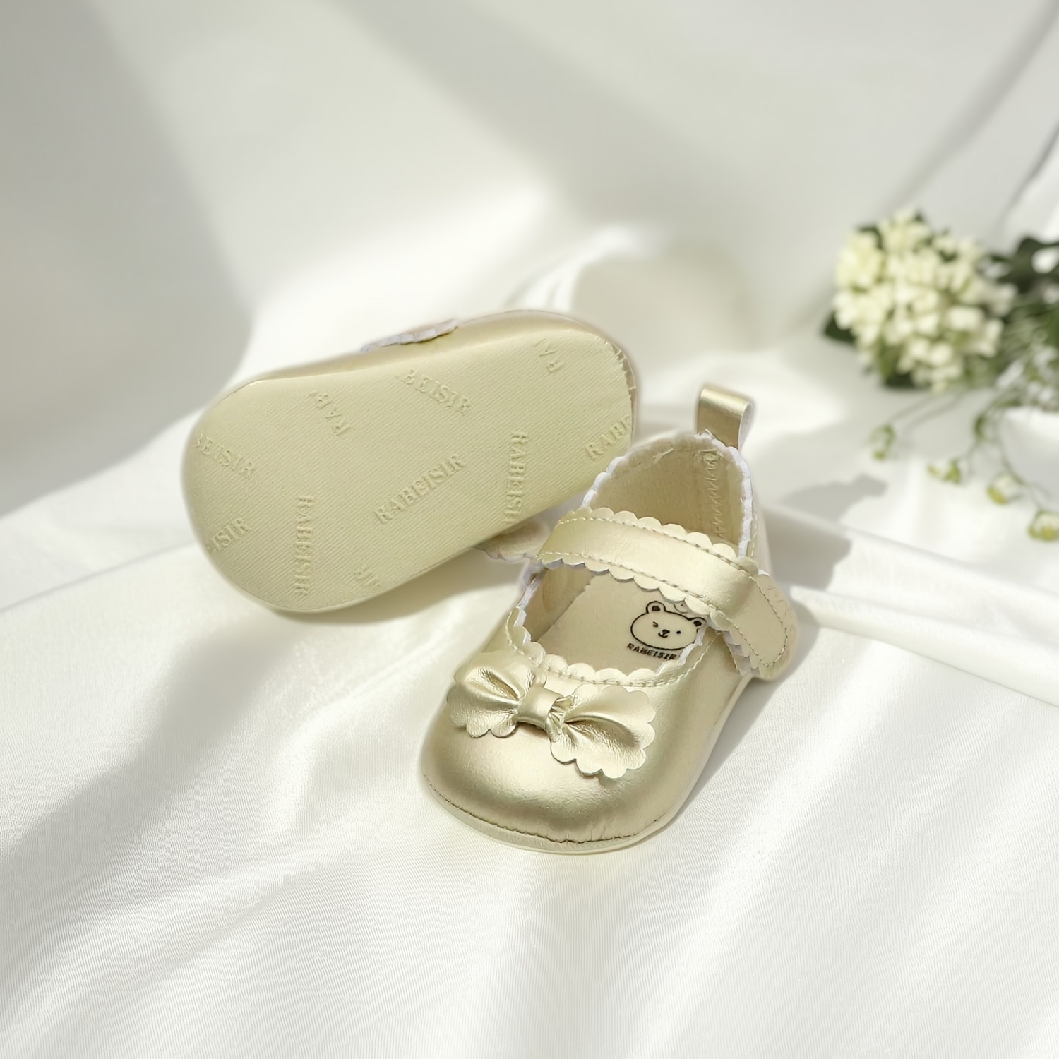 Baby Girl First Walkers Shoes - Champagne Mary Jane Infant Shoes with Bow Detail, Lightweight Non-Slip & Closure, All-Season Toddler Shoes for Holidays, Parties, Daily Wear, Baby Girl Shoes, Party Footwear, Chic Infant Footwear, Durable Grip Sole - Image 5