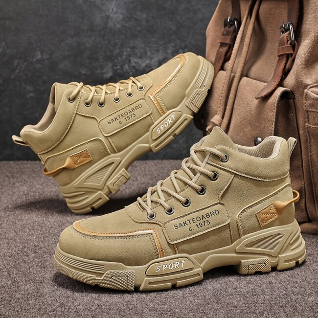 1 Pair MAINALUN Men'S All-Season Low-Top Lace-Up Ankle Boots - /Tan/Tan - Upper, Cushioned PVC Sole, Lightweight All-Terrain Traction Tread - All-Season Casual & Outdoor, Sneakers For Men, Shoes For Men