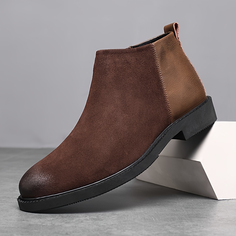 Men'S British Retro Tooling Booties - Upper & Rubber Sole, Round Toe Short Boot with Zipper Closure, Brown Casual to Semi-Formal Shoes for Autumn Winter, Versatile Business & Casual Attire, Durable Comfortable Ankle Support (Fabric Lining), Boots for Men,