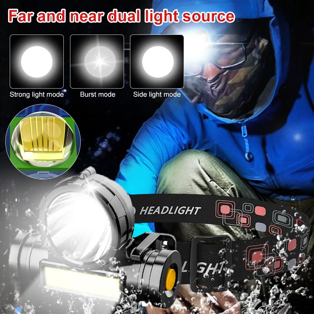 Powerful LED Headlamp Torch Portable USB Rechargeable Head Lantern Flashlight Waterproof Camping Fishing Head LED Lights 헤드랜턴 - Image 3