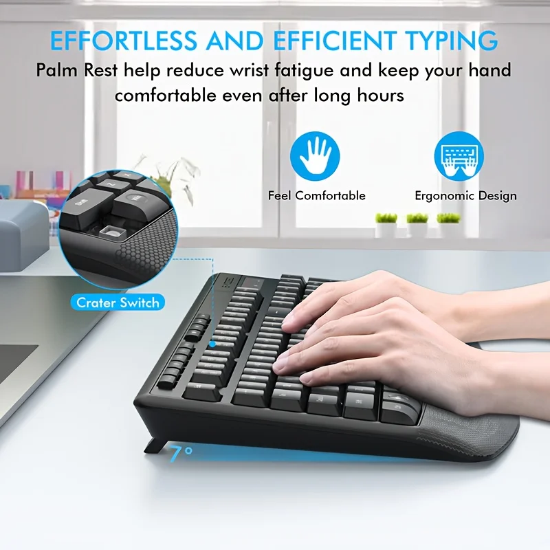 E-YOOSO 1 Set 2.4GHz Wireless Keyboard and Mouse Set,Ergonomic Wrist Rest, Optical Movement Detection,for Personal Computer - Image 4