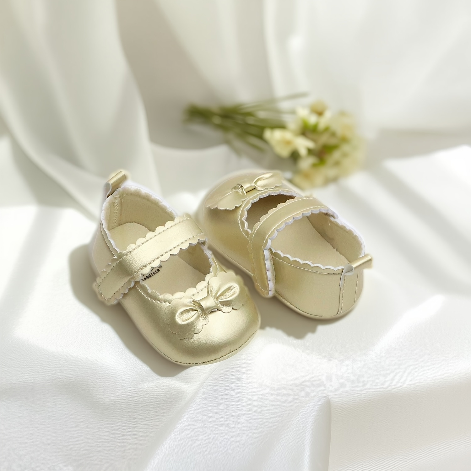 Baby Girl First Walkers Shoes - Champagne Mary Jane Infant Shoes with Bow Detail, Lightweight Non-Slip & Closure, All-Season Toddler Shoes for Holidays, Parties, Daily Wear, Baby Girl Shoes, Party Footwear, Chic Infant Footwear, Durable Grip Sole - Image 3