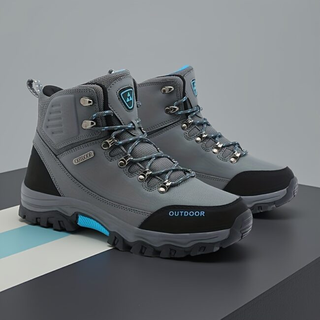 Men's All-Season High-Top Hiking Shoes/Flats - Heavy-Duty & Rubber Boots-like Design, Lace-Up Outdoor Trekking Sneakers for Camping, Mountain Climbing, Trail Shoes For Men, Mountain Shoes For Men, Hill Shoes For Men, Heavy Duty Shoes For Men, Breathable H