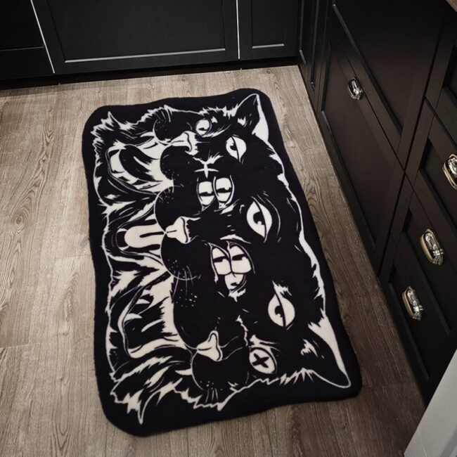 1pc Halloween Decorative Rugs, Creative Gothic Dark Area Rugs, Tattoo Dark Black Cat Witch Wind Bedroom Bedside Carpet, Anti-slip And Dirt-resistant Bathroom Carpet