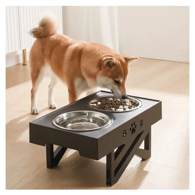 High Quality Pet Supplies Adjustable Stainless Steel High Capacity Pet Feeder Non-slip Dog Bowl Double Bowl Pet Food Bowls