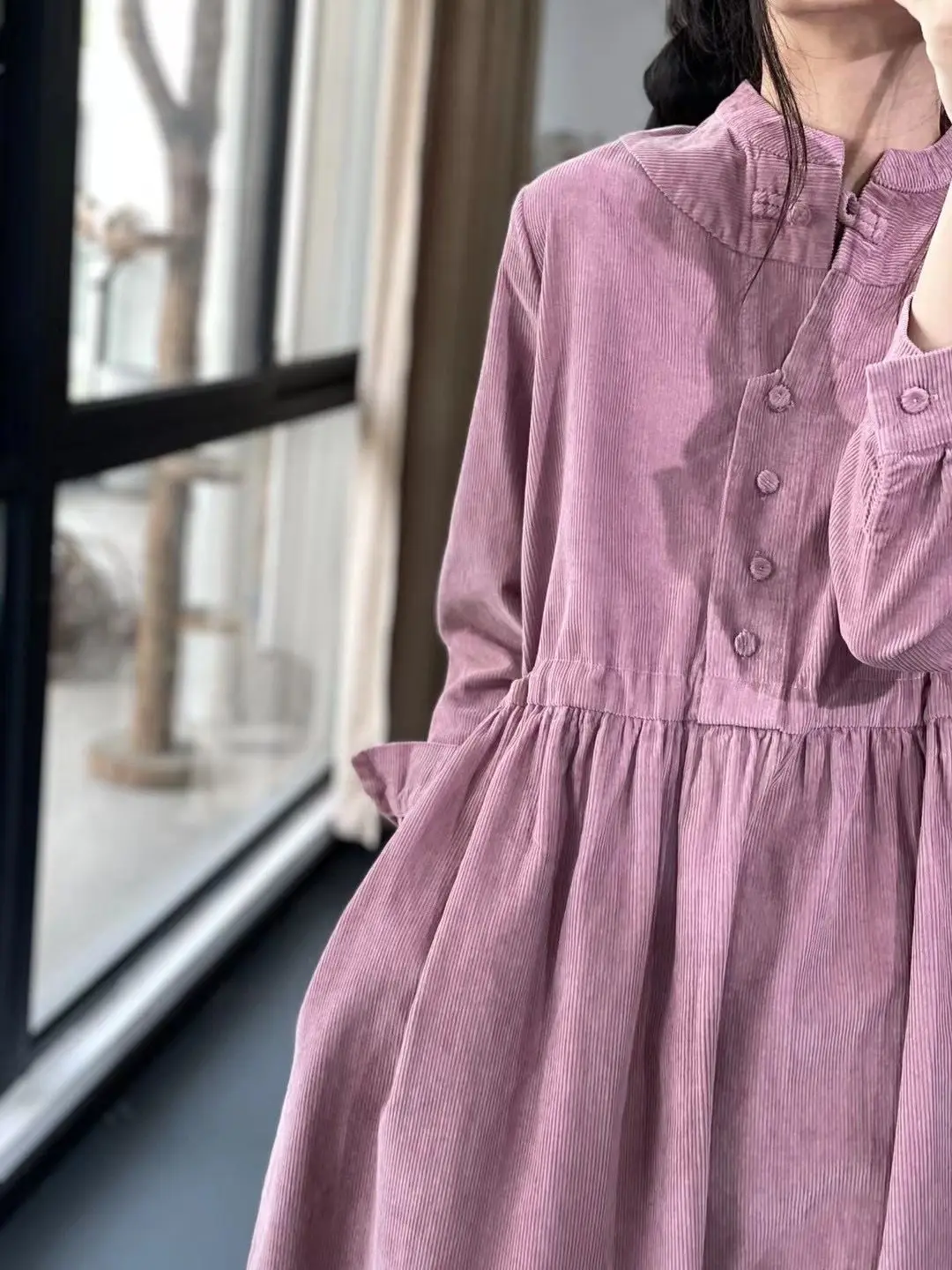 Discount Store Department Store Withdrawal Retro Button-down Corduroy Dress Women's Loose Waist Slim Temperament Long Skirt - Image 11