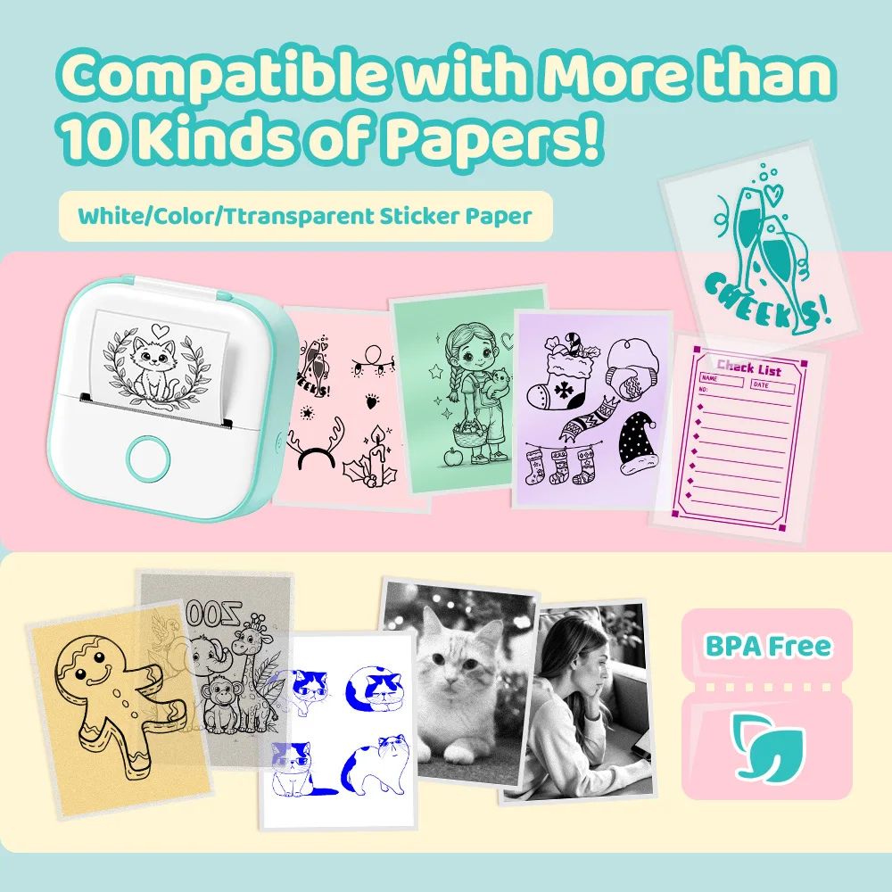 Phomemo T02 Mini Thermal Printer Wireless Mini Pocket Printer, Adhesive Sticker Printer for DIY, Journal, Student Birthday Gift - Image 5