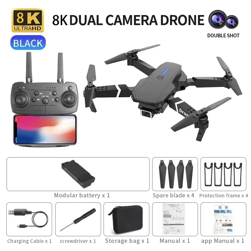Drones Toys Gifts 8K HD Dual Camera 2026 E88 Plus Mini Foldable GPS Brushless Motor Obstacle Avoidance RC Quadcopter LED For IOS - Image 7