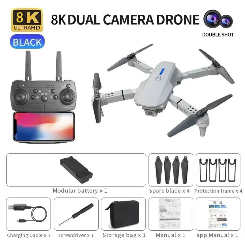Drones Toys Gifts 8K HD Dual Camera 2026 E88 Plus Mini Foldable GPS Brushless Motor Obstacle Avoidance RC Quadcopter LED For IOS - Image 9