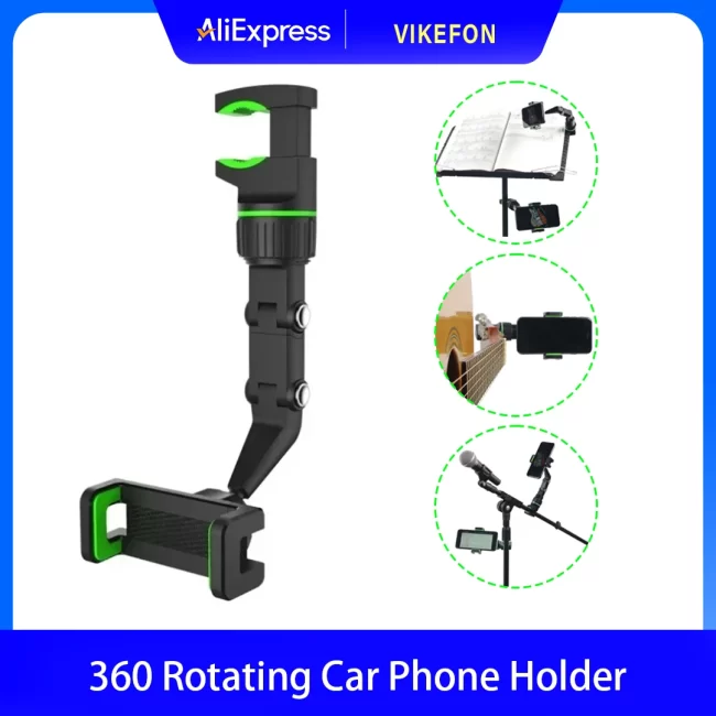 Universal Multifunctional Car Rearview Mirror Phone Holder Rotatable Adjustable Clip Mount Compatible with Smartphones Dash Cam