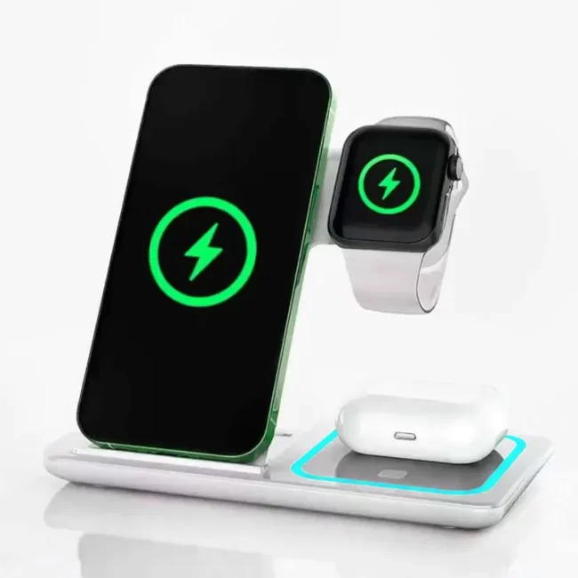 3-in-1 Wireless Charging Station for iPhone, Apple Watch & AirPods – Foldable Fast Charger (15W)