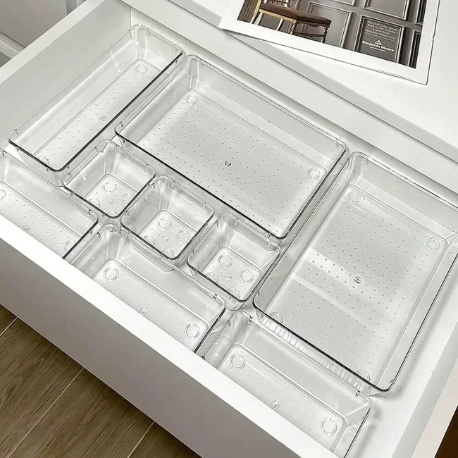 Desk Drawer Organizers Set Plastic Bathroom Storage Makeup Organizer Clear Transparent Storage Box Drawer Organizer