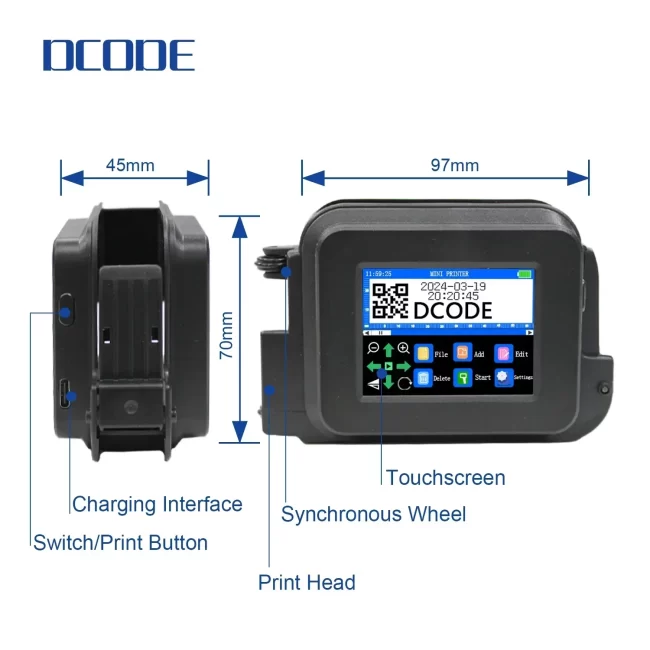 DCODE XMINI 12.7mm Portable Mini Printer Handheld Inkjet Printer Text ...