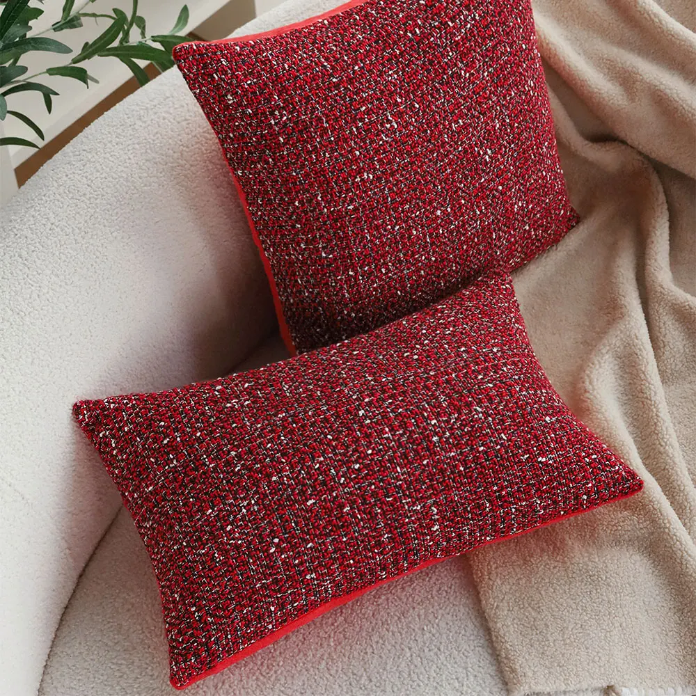 Red Knitted Christmas Cushion Cover for Sofa & Bed - Image 3