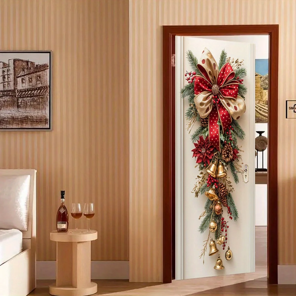 Christmas Wall Hanging – Red Bells & Green Leaves Holiday Room Decor - Image 4