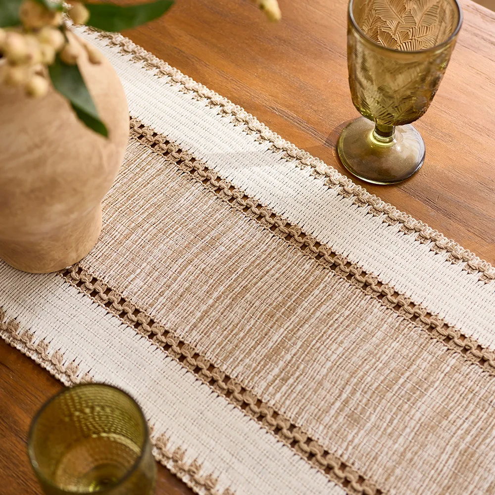 Striped Cotton Blend Table Runner with Tassels - Image 2