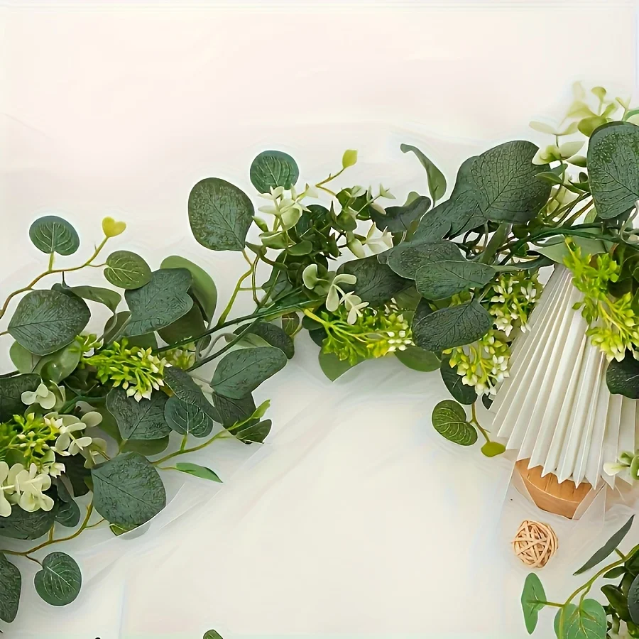 Artificial Eucalyptus Wreath Faux Green Vine Wall Hanging Garland for Indoor Outdoor Home Decor Seasons Holiday Wedding Party - Image 6