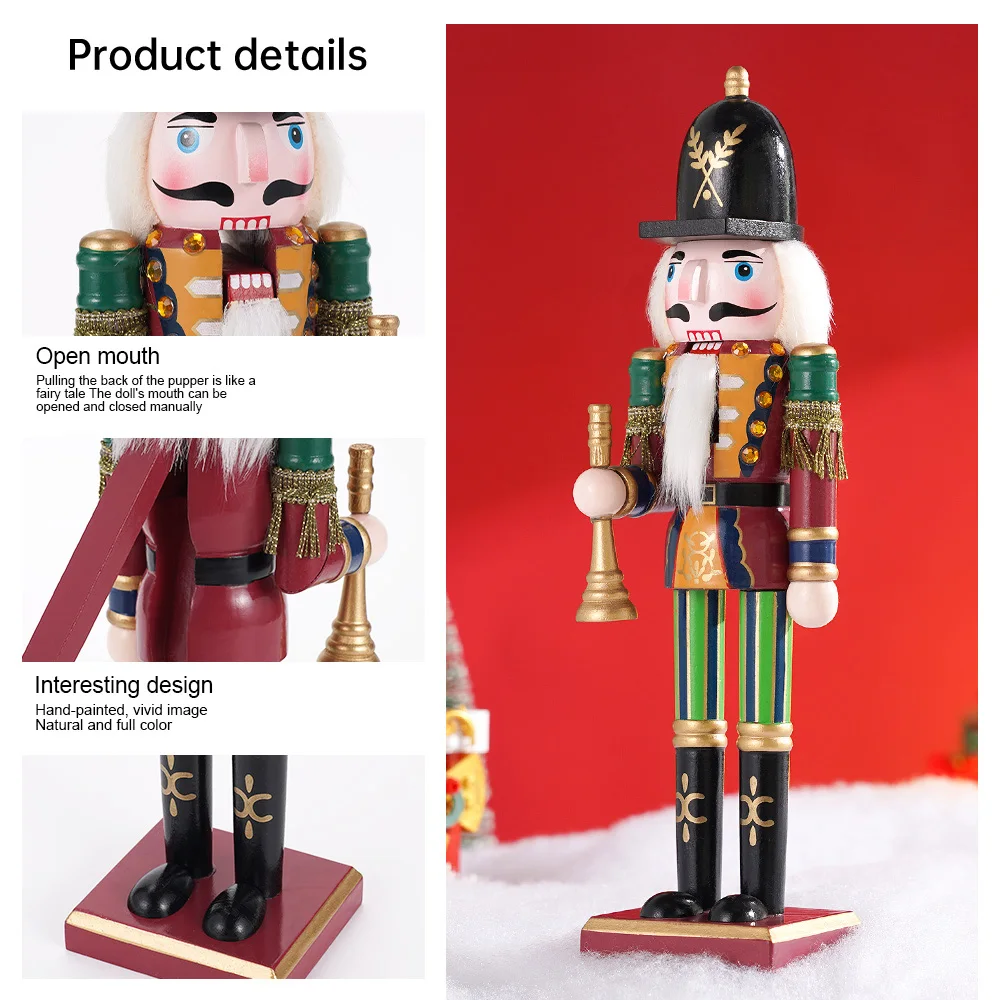 30cm Nutcracker Puppet Soldier Ornament Doll Merry Christmas Decoration Creative Gift Wooden Handicrafts Desktop Cute Ornament - Image 2