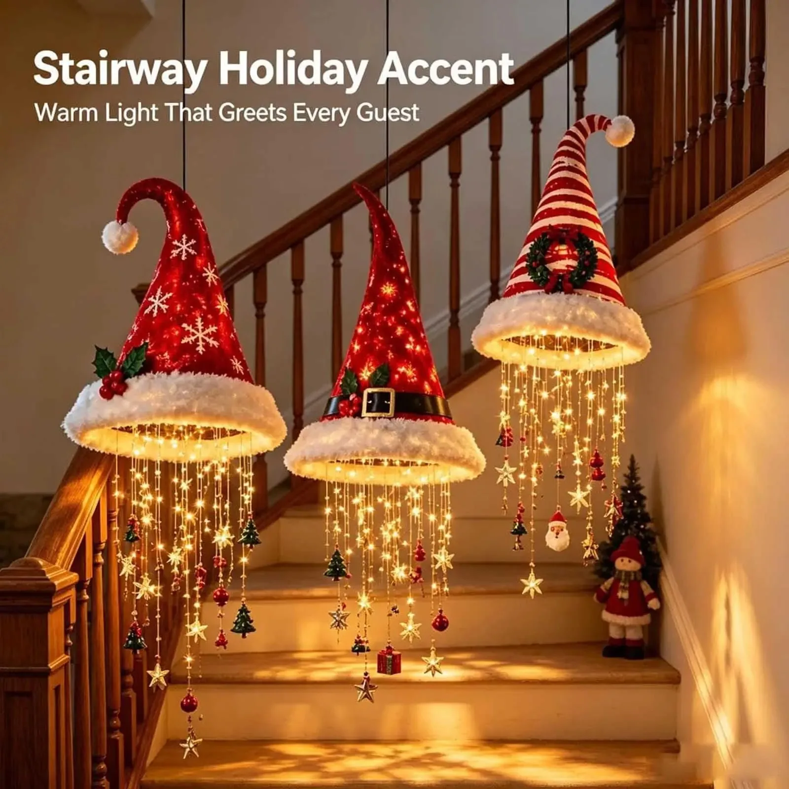 DIY Lighted Santa Hat Chandelier – Warm LED Hanging Christmas Ornament - Image 2