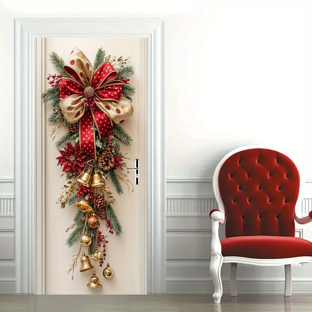 Christmas Wall Hanging – Red Bells & Green Leaves Holiday Room Decor - Image 5