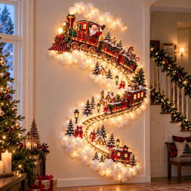 Christmas Magic Trail Wall Light – Glowing Santa Sleigh & Reindeer Decor