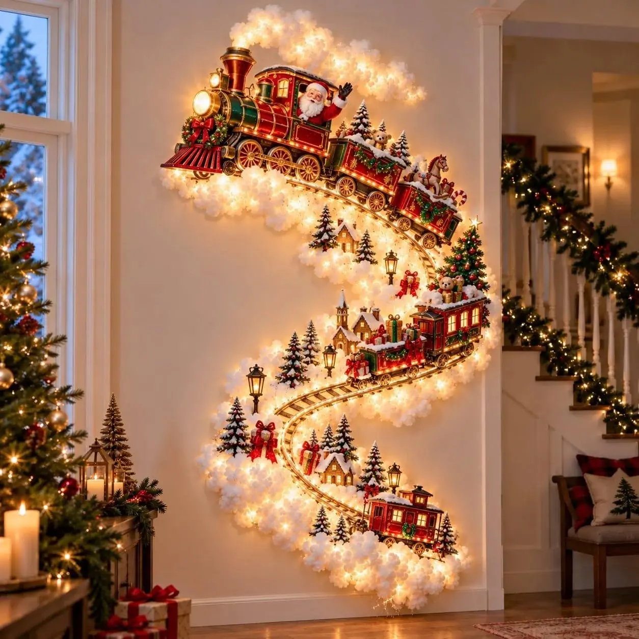 Christmas Magic Trail Wall Light – Glowing Santa Sleigh & Reindeer Decor