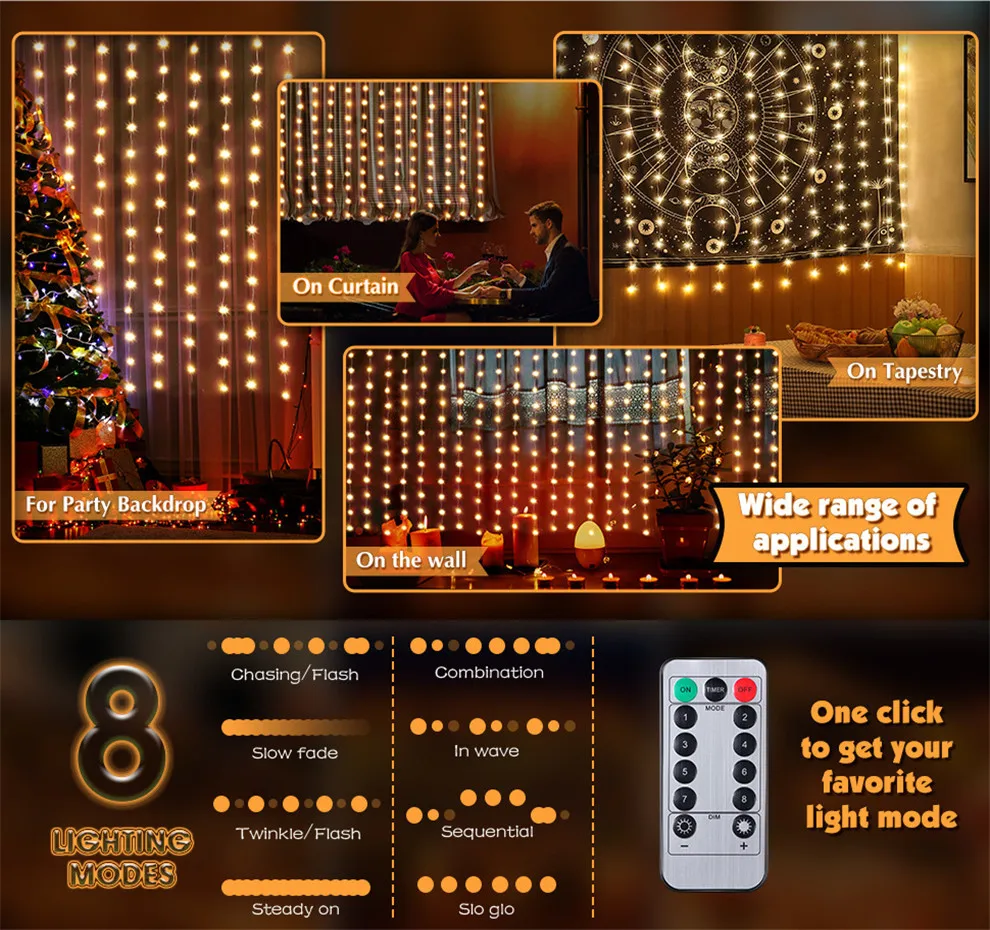 Christmas Lights LED Fairy String Curtain Lights 8 Mode Remote USB Festoon Christmas Decor For Home Holiday New Year Lamp - Image 6