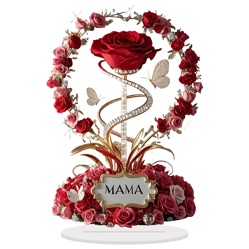 2D Acrylic Ornament Red Rose MOM Pattern Roses Mother Flat Elegant Desk Decora Filial Child to Mother Gifts - Image 7