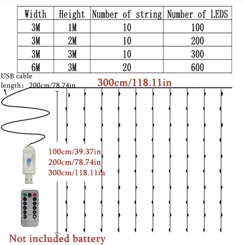 Christmas Home Decoration USB 8 Modes Fairy Garland Lights LED Curtain String Lights with Remote Control for Bedroom Wedding - Image 5