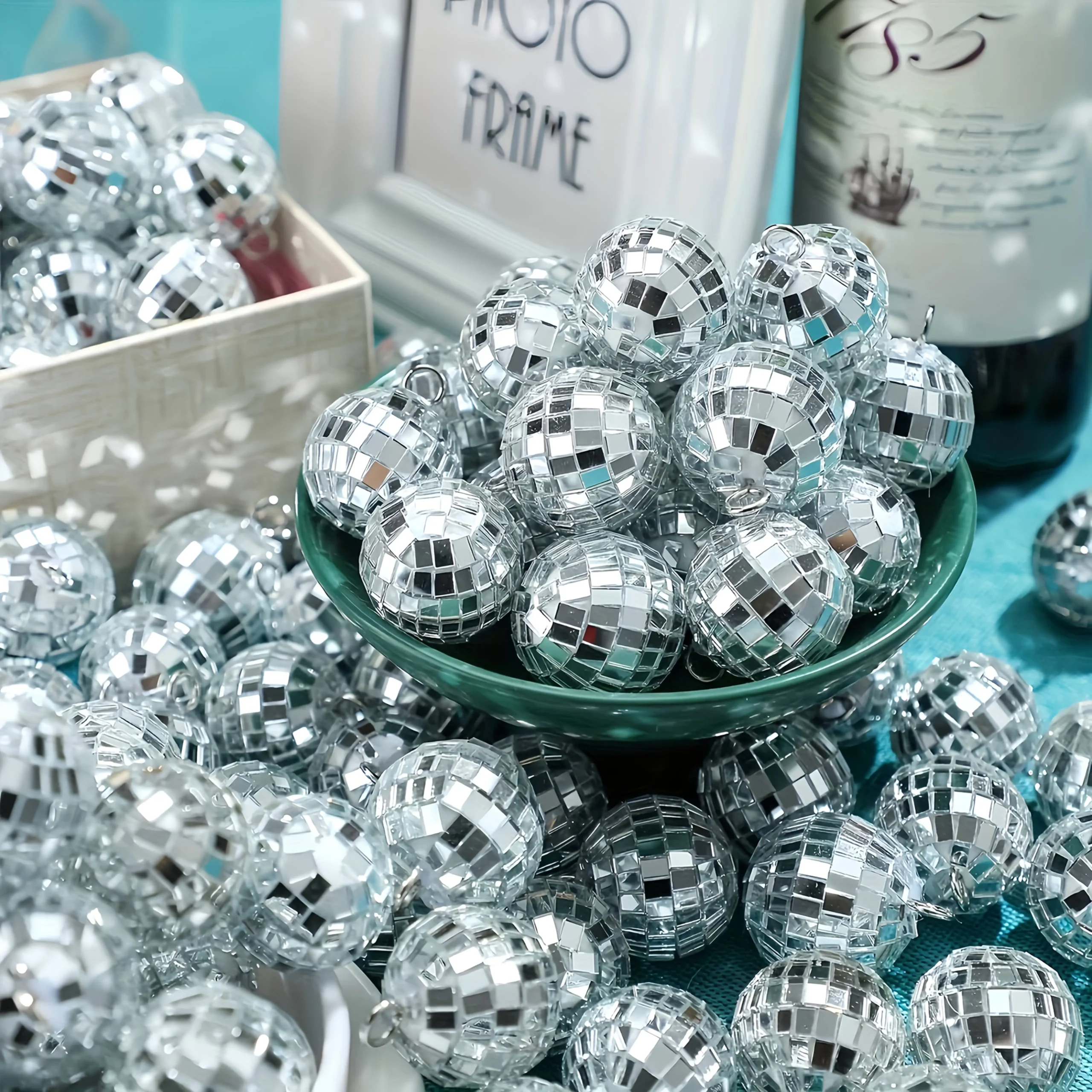 Mini Disco Mirror Ball Ornaments, 12-Piece Set – Silver Party Decor