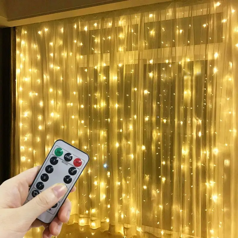 Christmas Home Decoration USB 8 Modes Fairy Garland Lights LED Curtain String Lights with Remote Control for Bedroom Wedding - Image 2