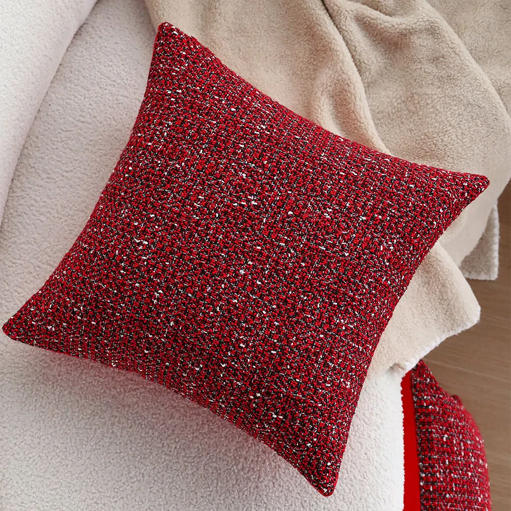 Red Knitted Christmas Cushion Cover for Sofa & Bed - Image 2