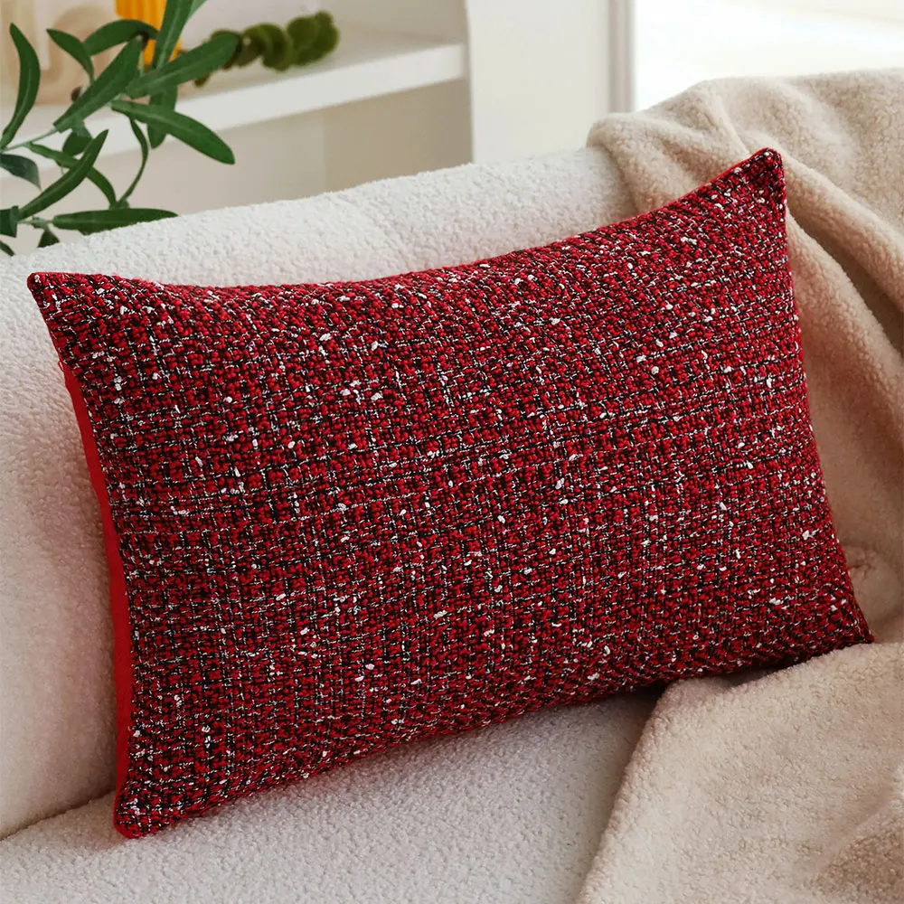 Red Knitted Christmas Cushion Cover for Sofa & Bed - Image 4