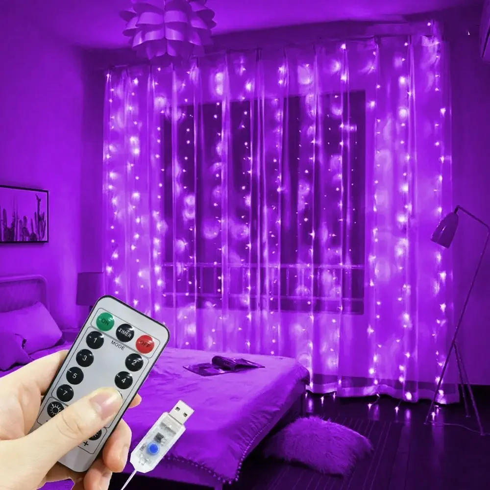 Christmas Home Decoration USB 8 Modes Fairy Garland Lights LED Curtain String Lights with Remote Control for Bedroom Wedding - Image 8