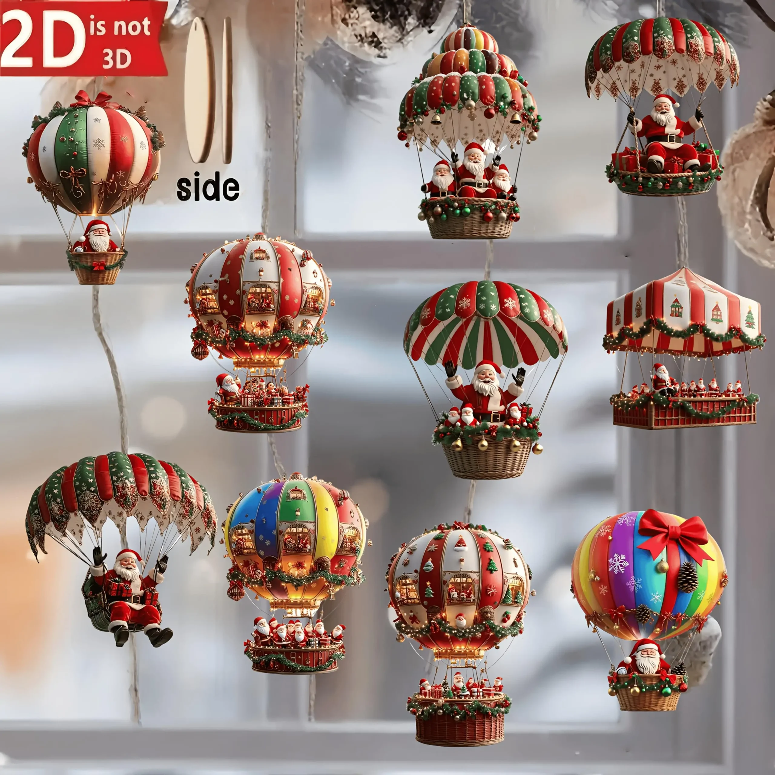 Santa Claus Parachute Wooden Ornaments, 10-Piece Set – Handmade Hanging Decor - Image 2