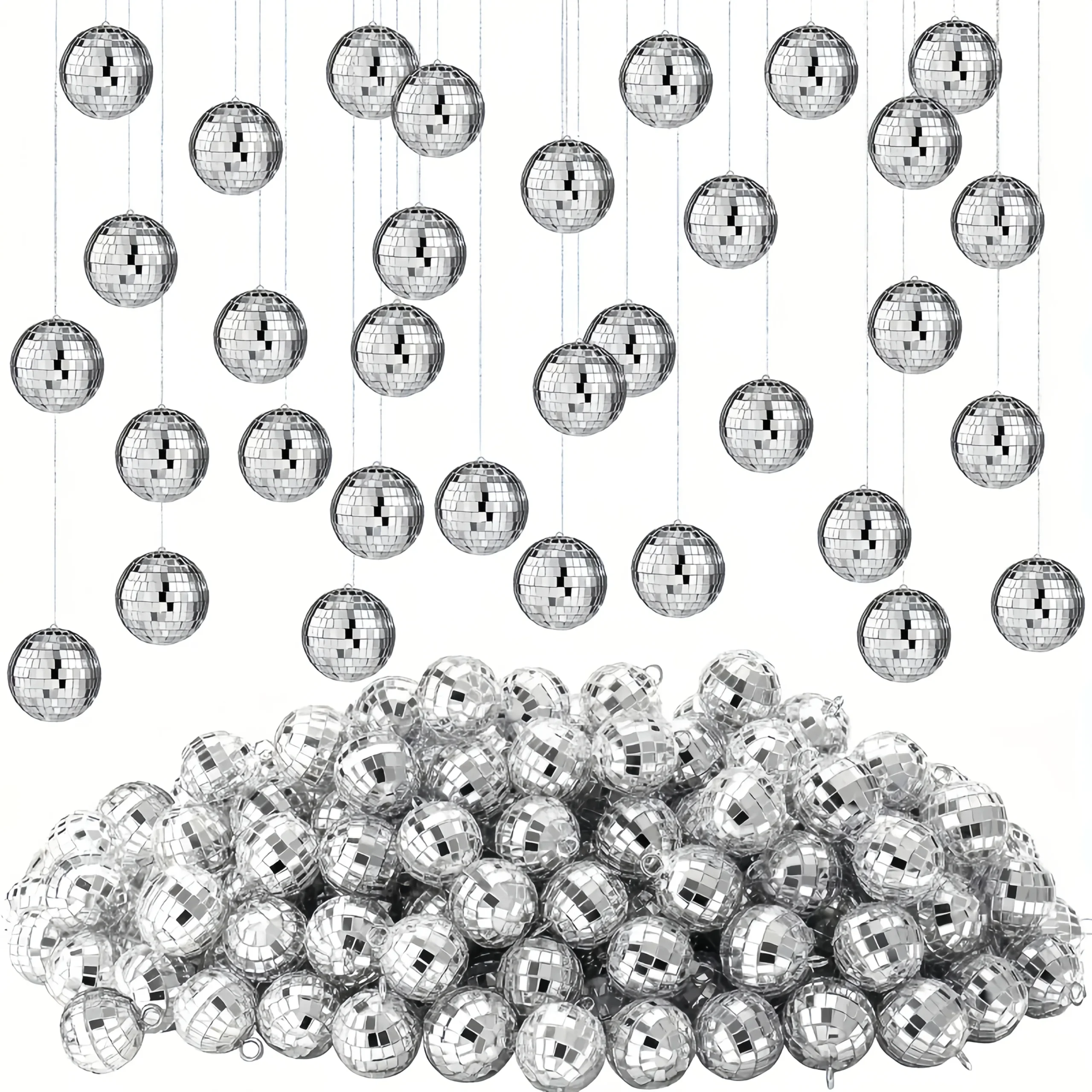 Mini Disco Mirror Ball Ornaments, 12-Piece Set – Silver Party Decor - Image 3