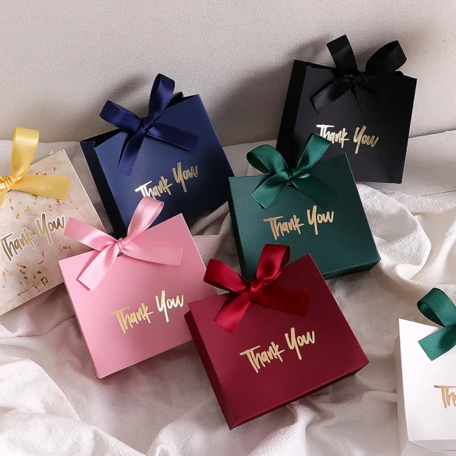 Mini Gift Boxes with Gold Ribbon – Set of 10 Thank-You Favor Boxes