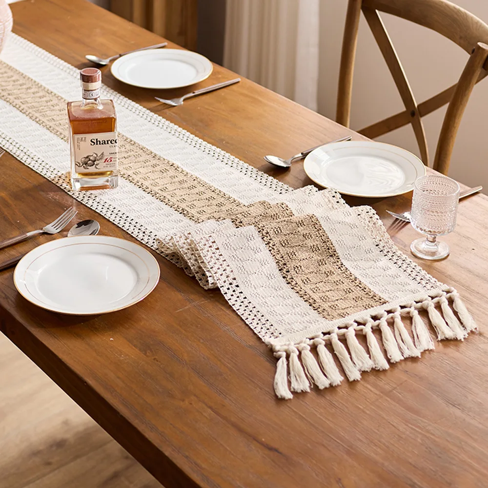 Striped Cotton Blend Table Runner with Tassels - Image 7