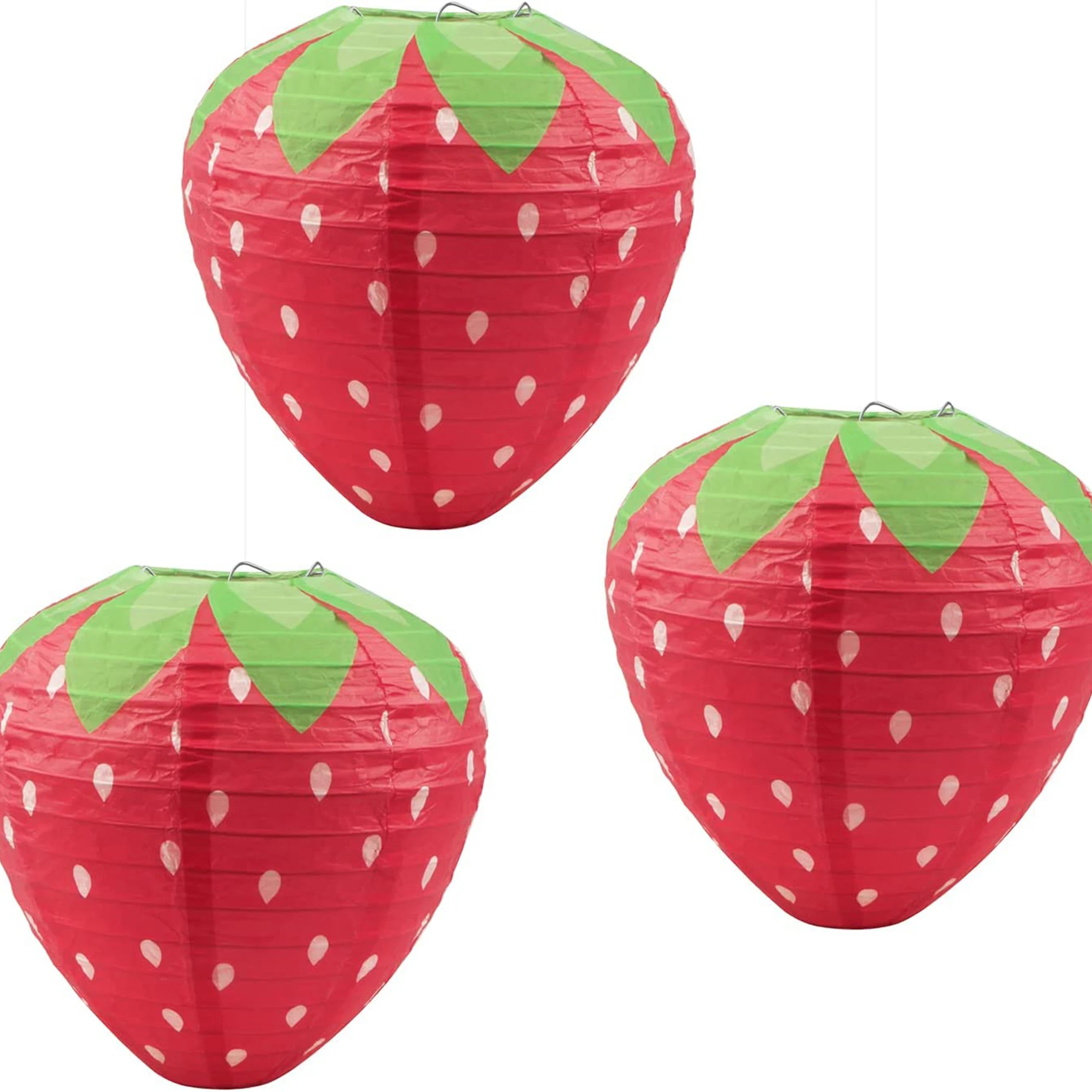 Strawberry Paper Lanterns, 3-Piece Set – 8 in Hanging Party Decor - Image 7