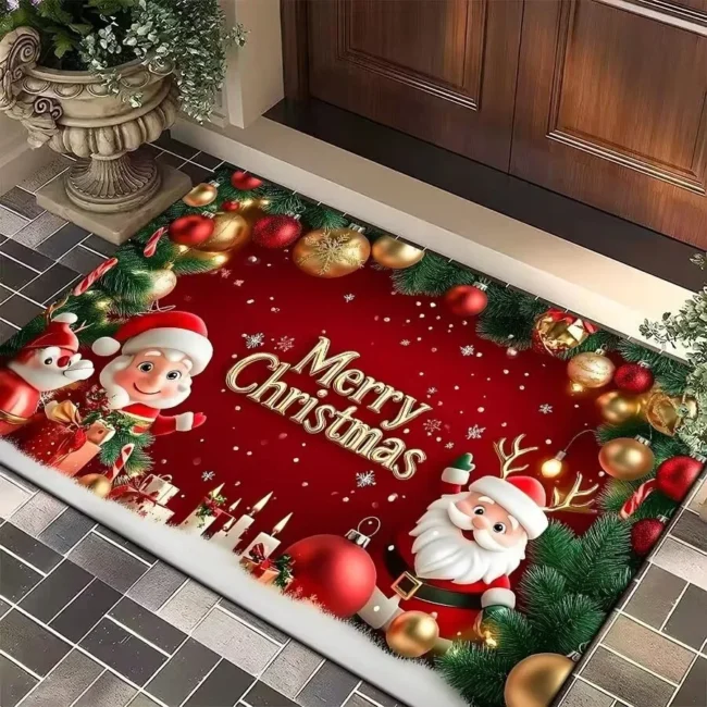Christmas Entryway Doormat with Tree, Santa & Reindeer