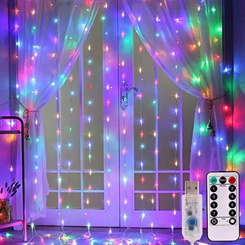 Christmas Home Decoration USB 8 Modes Fairy Garland Lights LED Curtain String Lights with Remote Control for Bedroom Wedding - Image 4