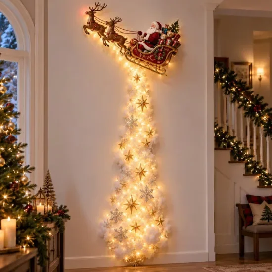 Christmas Magic Trail Wall Light-LED Glowing Christmas Scene Wall Decoration,Santa Sleigh Reindeer Hanging Decoration for Party - Image 16