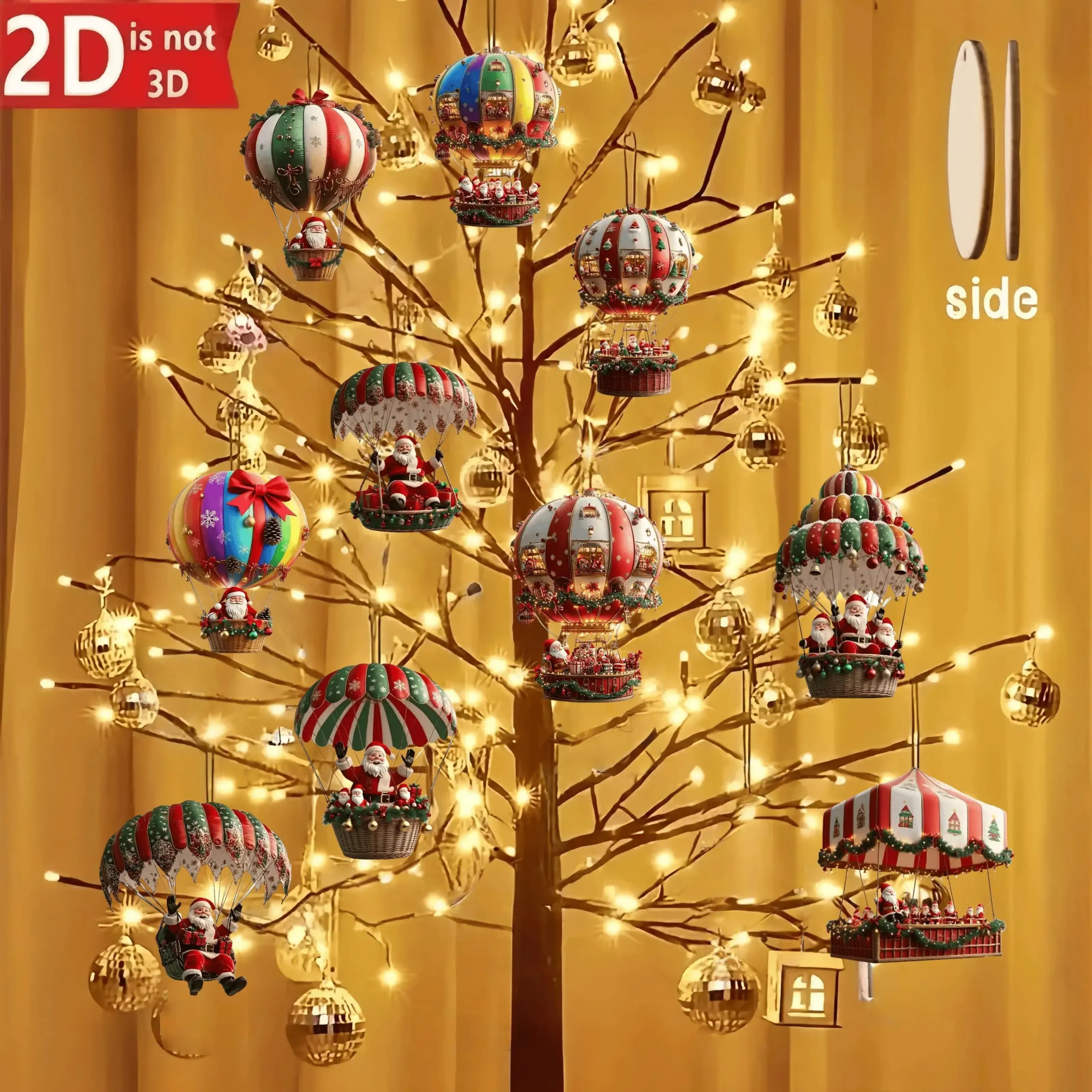 Santa Claus Parachute Wooden Ornaments, 10-Piece Set – Handmade Hanging Decor - Image 5