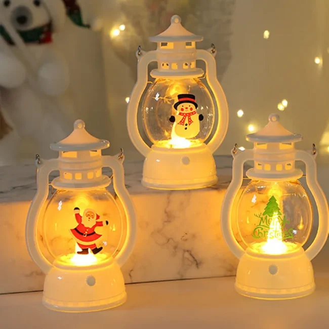 Portable LED Christmas Lantern – Santa & Snowman Battery Night Light