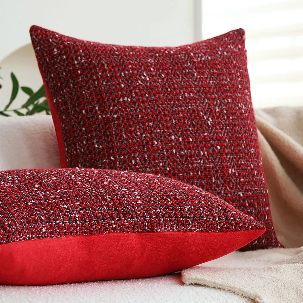 Red Knitted Christmas Cushion Cover for Sofa & Bed - Image 5