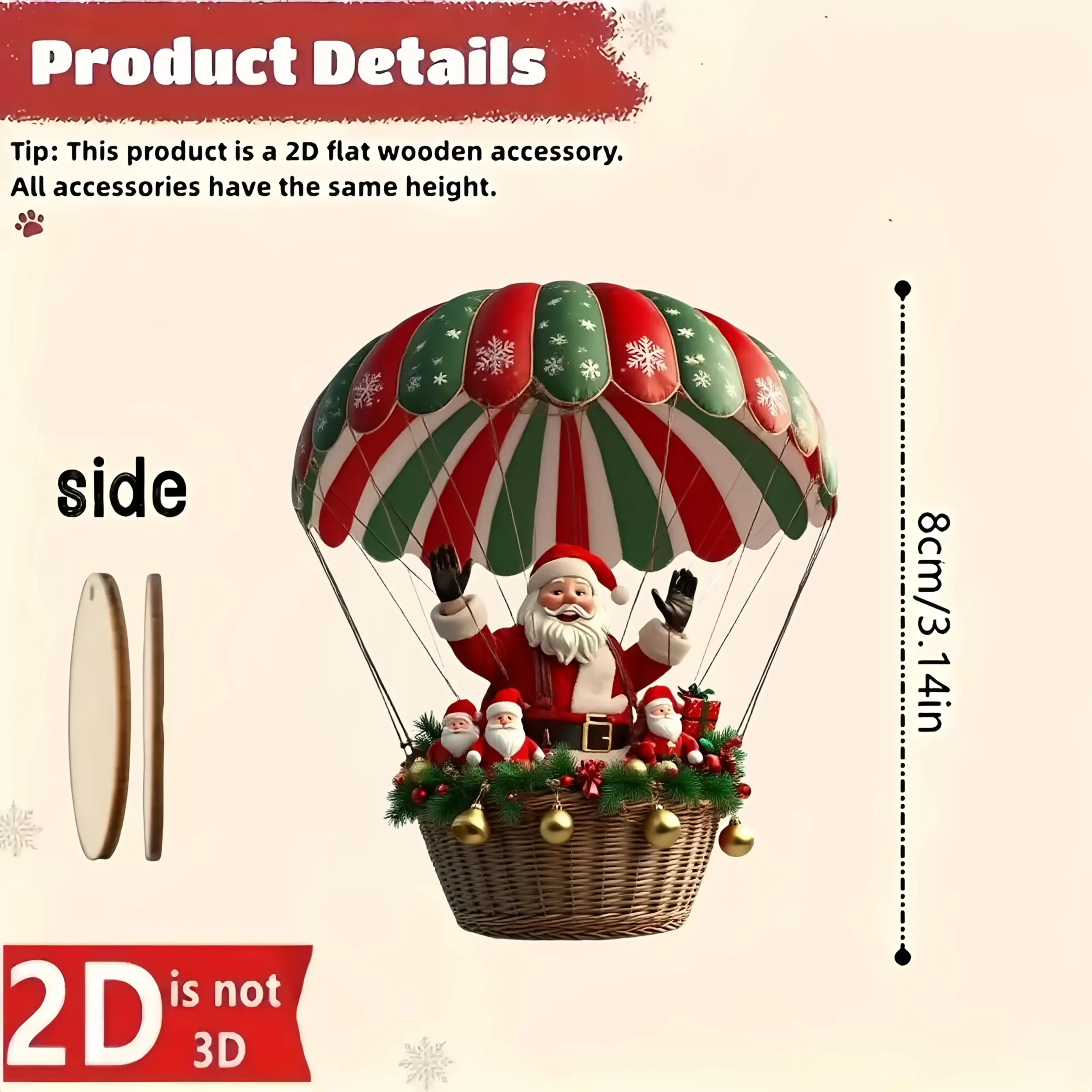 Santa Claus Parachute Wooden Ornaments, 10-Piece Set – Handmade Hanging Decor - Image 6