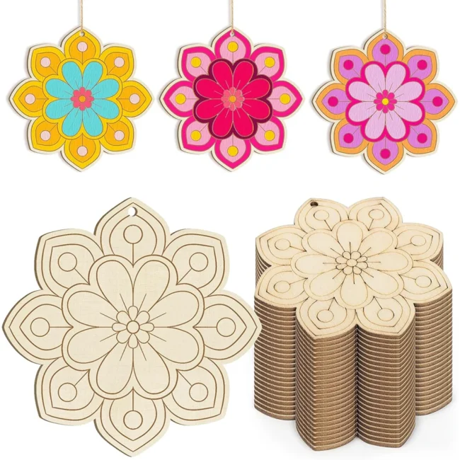 Unfinished Wooden Ornaments, 10-Piece Set – Paintable DIY Craft Blanks